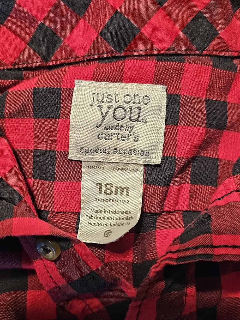 Carter's Red and Black Plaid Button-Front Baby Bodysuit